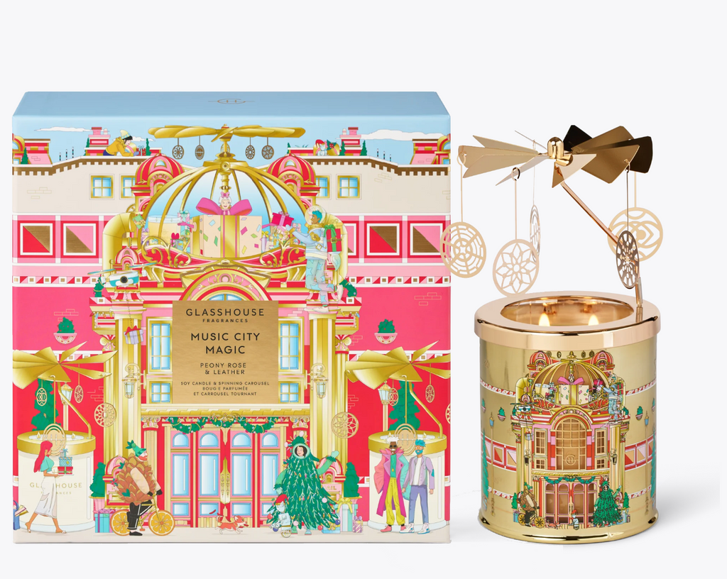 Glasshouse Fragrances 13.4oz Candle with Spinning Carousel Gift Set