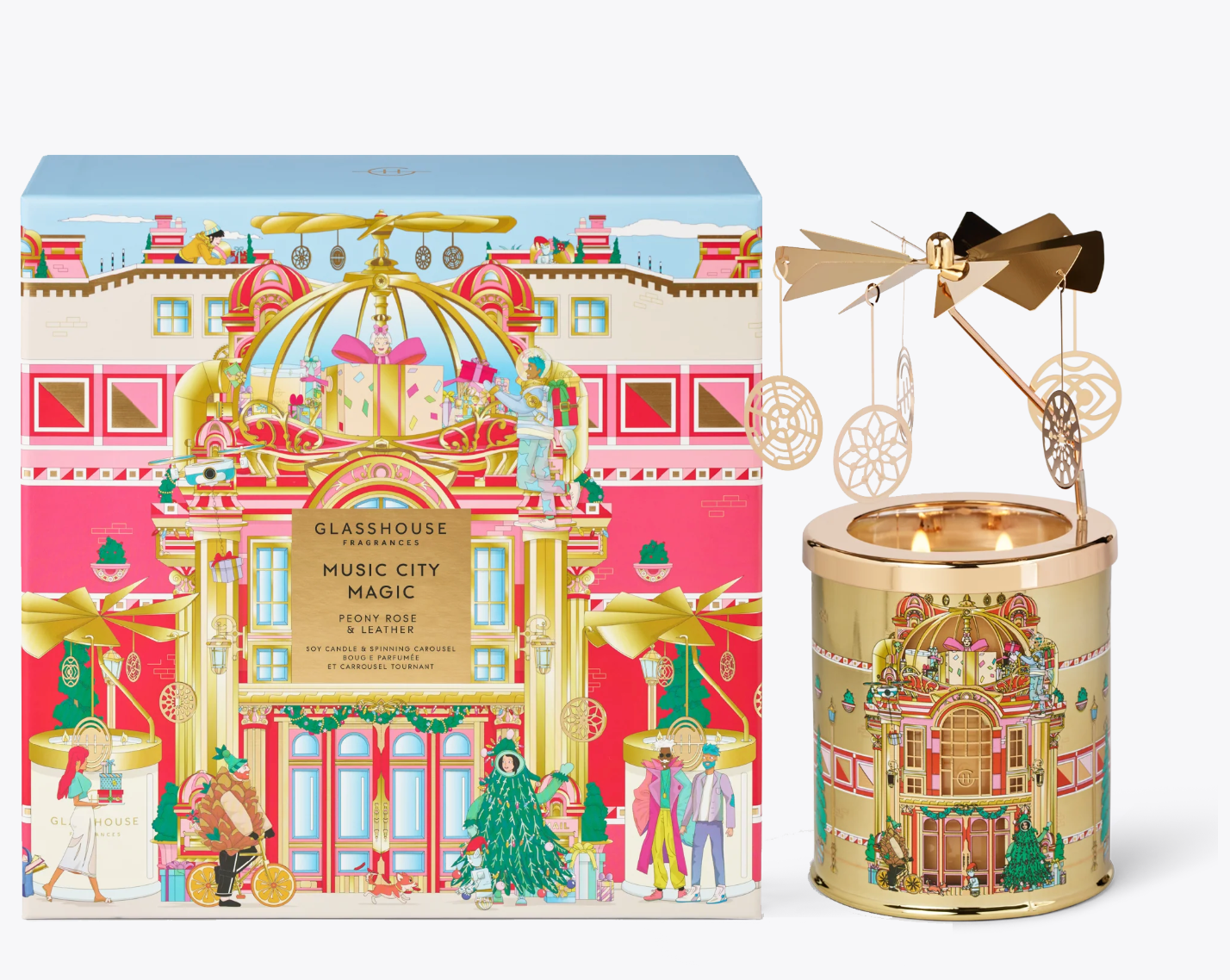 Glasshouse Fragrances 13.4oz Candle with Spinning Carousel Gift Set
