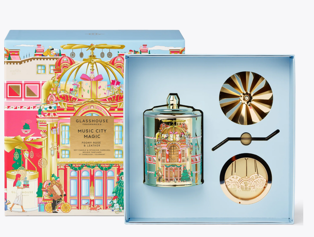 Glasshouse Fragrances 13.4oz Candle with Spinning Carousel Gift Set
