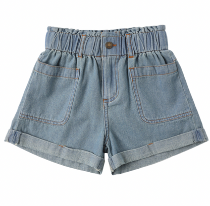 RYLEE + CRU ALBA SHORT DENIM WASHED BLUE