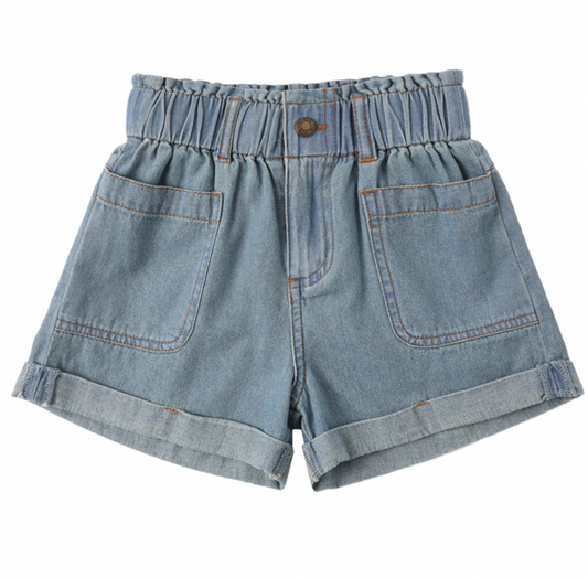 RYLEE + CRU ALBA SHORT DENIM WASHED BLUE