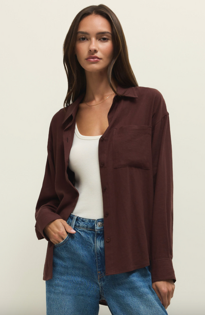 Z Supply Alfie Button Up Shirt - Chocolate Cherry