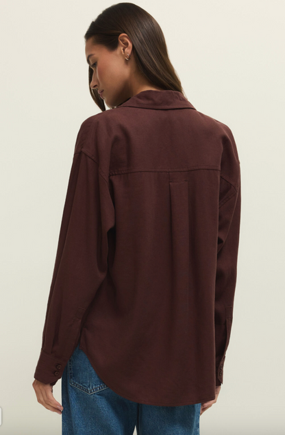 Z Supply Alfie Button Up Shirt - Chocolate Cherry