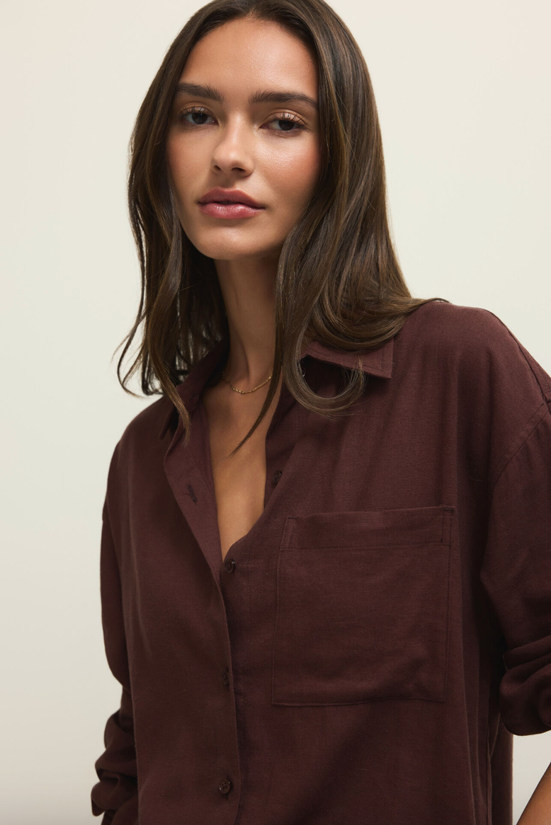 Z Supply Alfie Button Up Shirt - Chocolate Cherry
