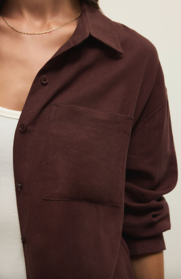 Z Supply Alfie Button Up Shirt - Chocolate Cherry
