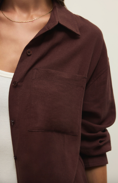 Z Supply Alfie Button Up Shirt - Chocolate Cherry