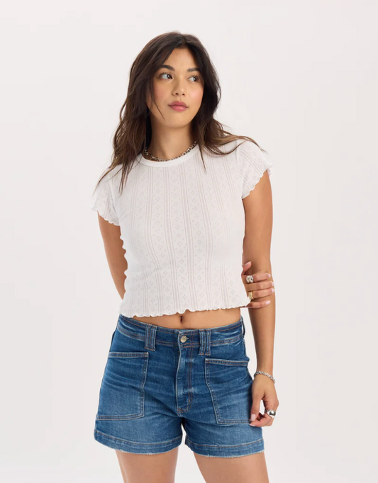 Daze Lily Baby Pointelle Tee - White Hot