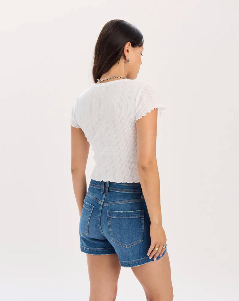 Daze Lily Baby Pointelle Tee - White Hot