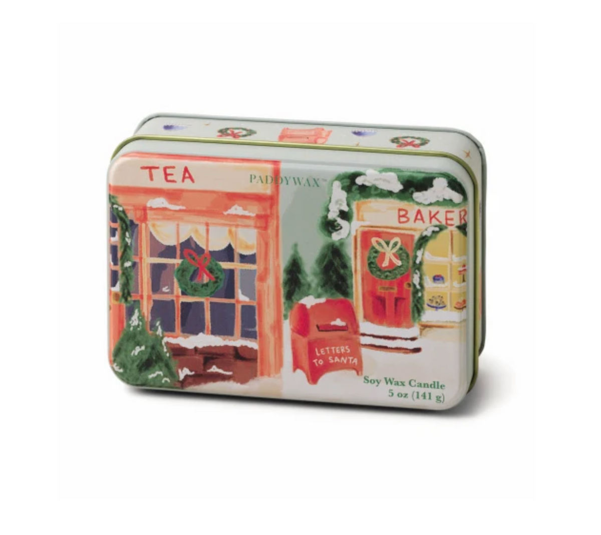 Paddywax Holiday Tin 5oz Storefront Scene - Sweet Orange & Fir