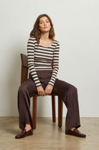 perfectwhitetee anya ribbed scoop neck top - mocha stripe