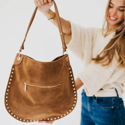 Pretty Simple - Rosalie Rivet Suede Hobo Bag