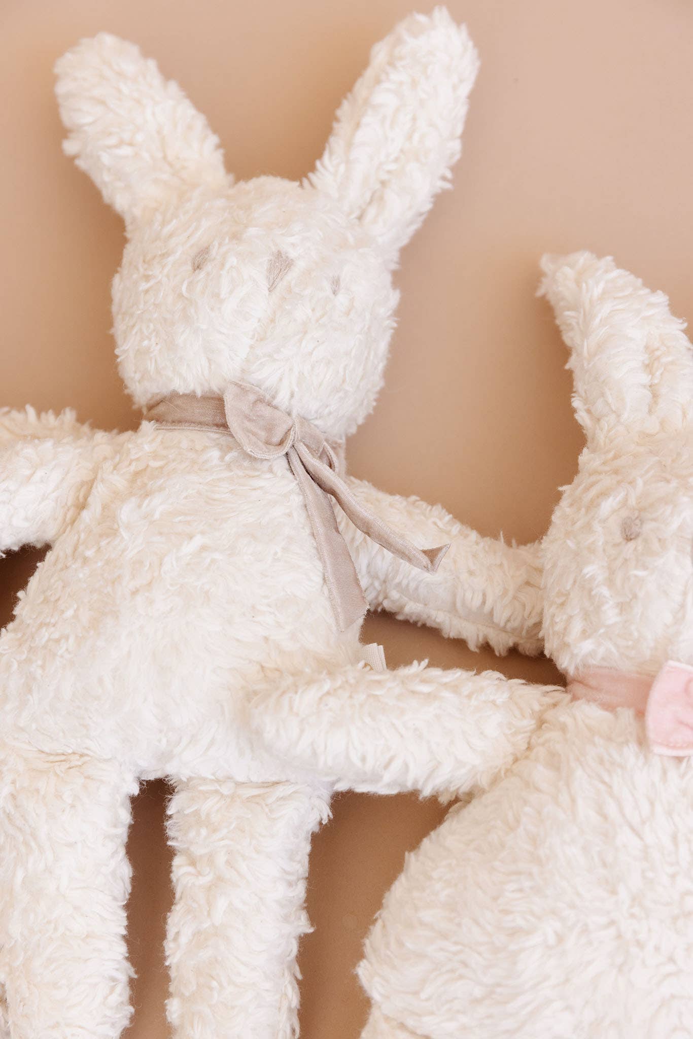 The Blueberry Hill - Plush Bunny Taupe Velvet Bow Baby Kid Organic Neutral