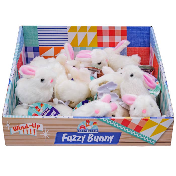 Toysmith - Farm Fresh White Fuzzy Bunny Wind Ups, Spring, Easter