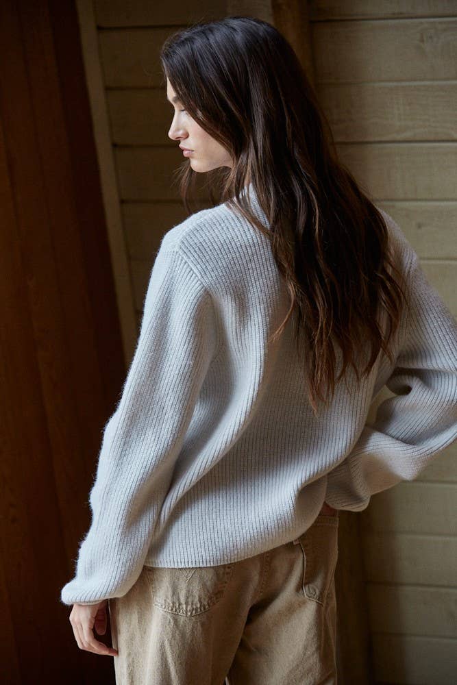 By Together - W2150 | Knit Sweater Ribbed Flower Embroidery Pullover Top