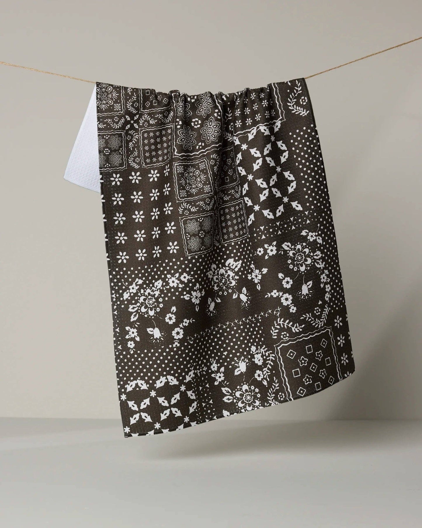 Geometry - Blossoming Bandanna Brown Tea Towel