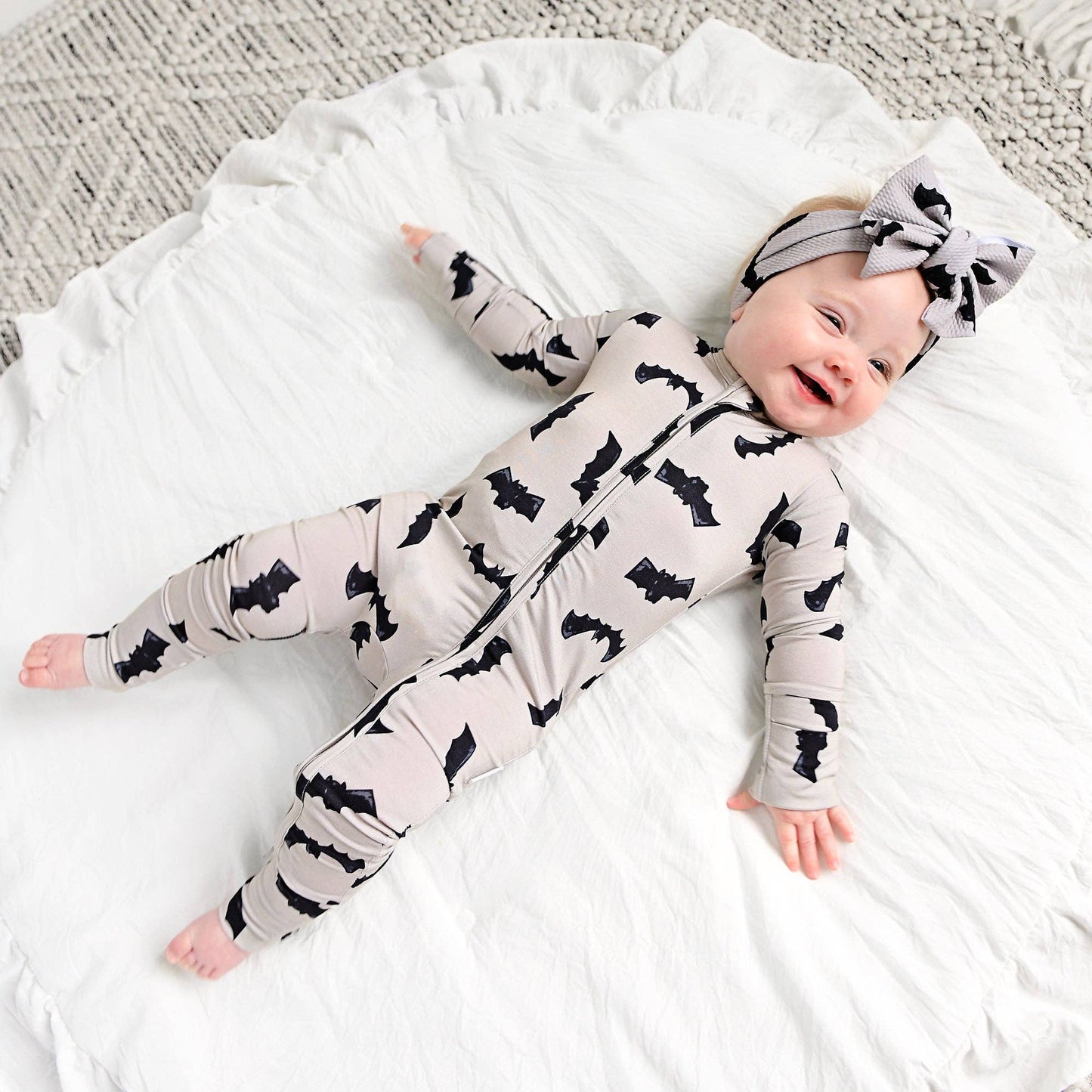 Gigi and Max - Vlad Gray Bats ZIP Bamboo Halloween One-Piece