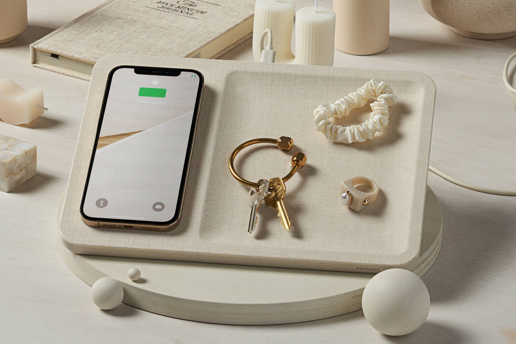 Courant - CATCH:3 - Essentials Linen Wireless Charger with Valet Tray