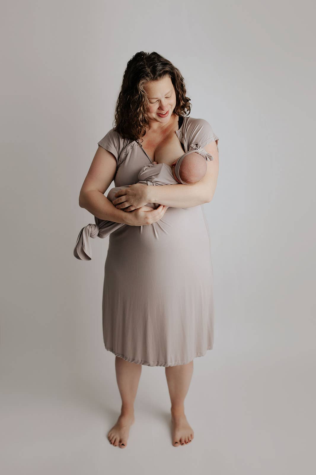 Three Little Tots - Harbor Mist Taupe Knotted Gown