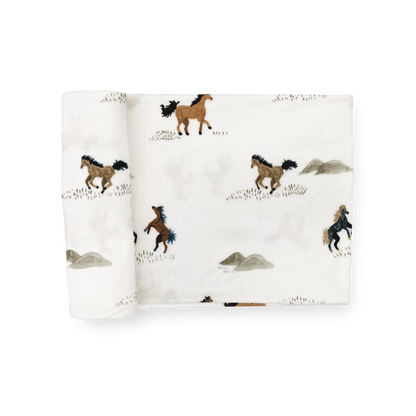 Little Unicorn - Stretch Knit Swaddle Blanket - Wild Horses