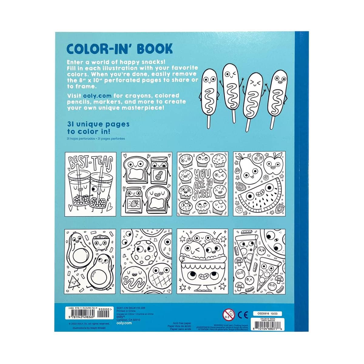 OOLY - 118-306 - Color-in' Book: Happy Snacks (8" x 10")