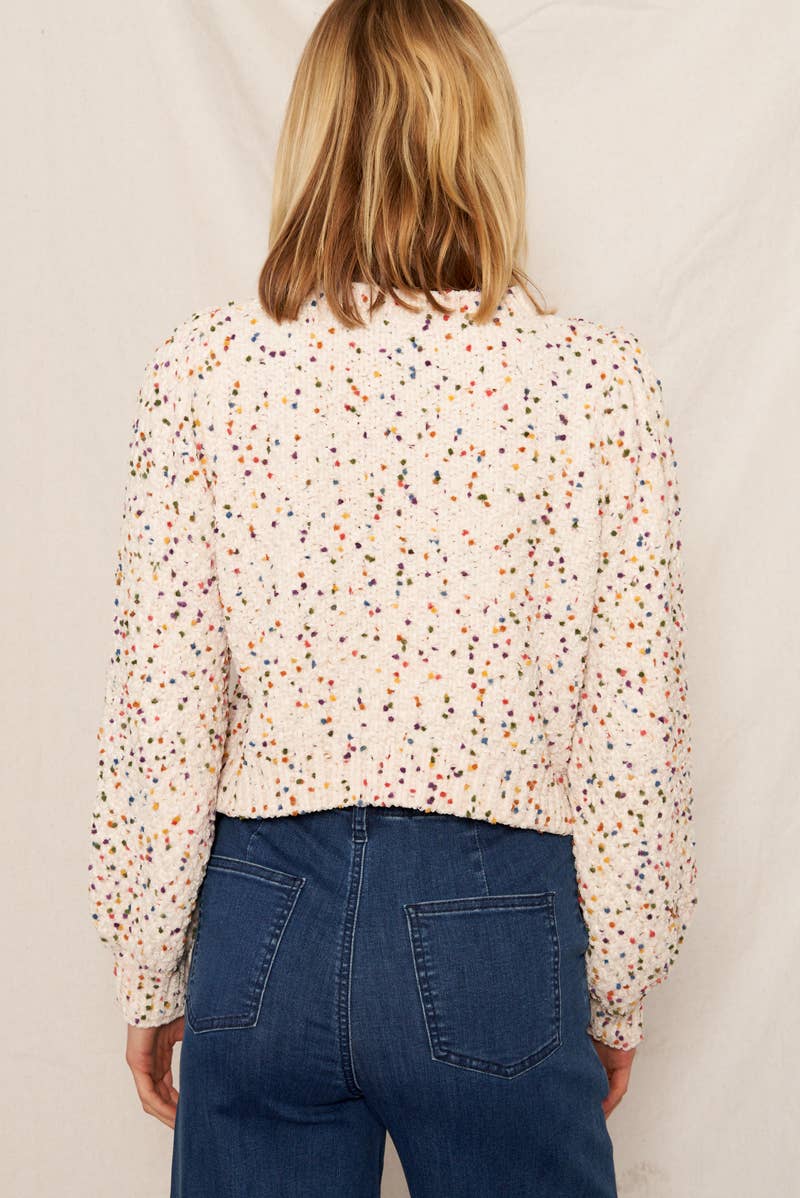 En Crème - Puffed Sleeve Cropped Confetti Sweater