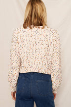 En Crème - Puffed Sleeve Cropped Confetti Sweater