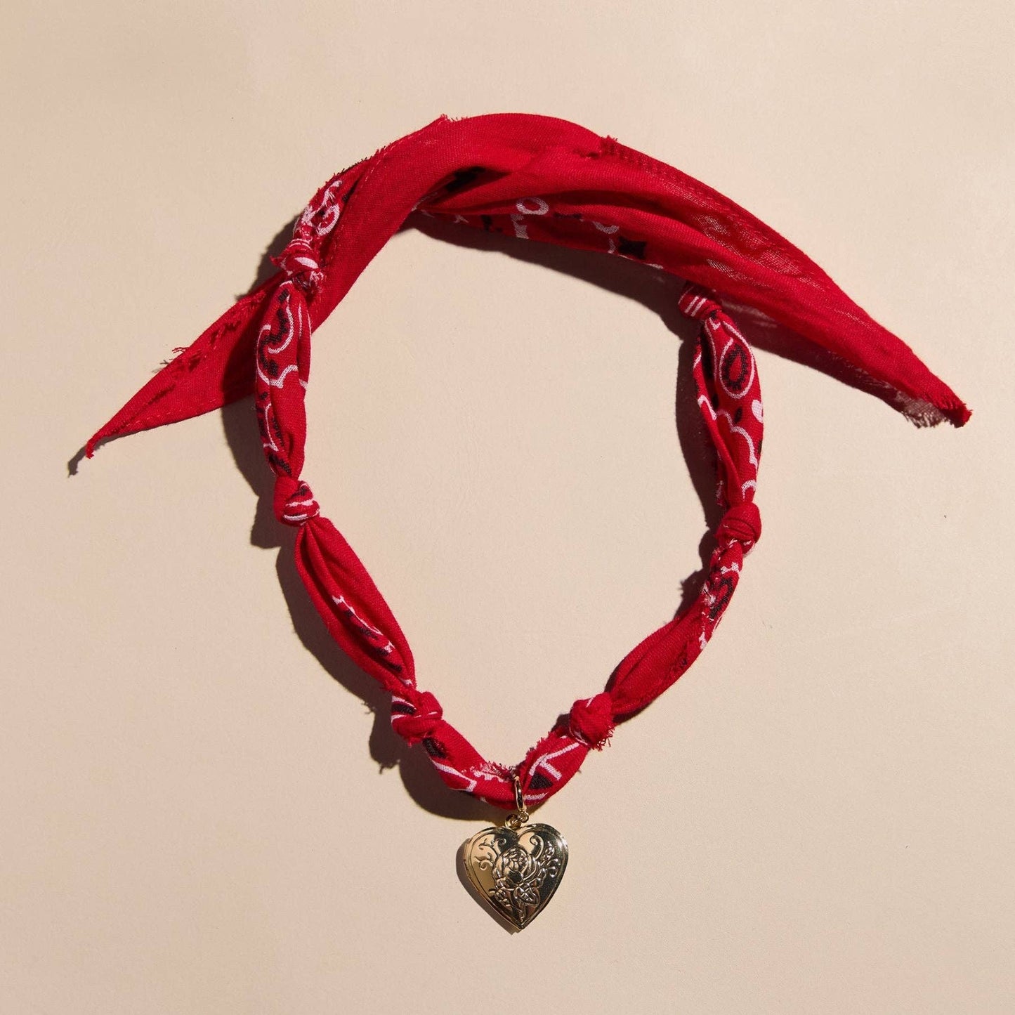 Nickel and Suede - Red Bandana Necklace - Gold Sunburst