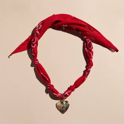 Nickel and Suede - Red Bandana Necklace - Gold Sunburst