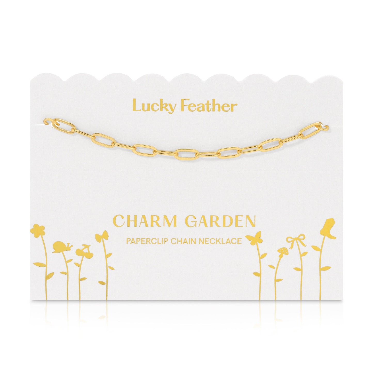 Lucky Feather - Charm Garden - Gold Paperclip Chain (18-20 in)