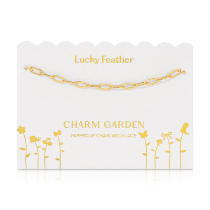 Lucky Feather - Charm Garden - Gold Paperclip Chain (18-20 in)