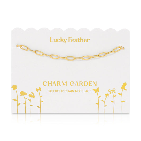Lucky Feather - Charm Garden - Gold Paperclip Chain (18-20 in)