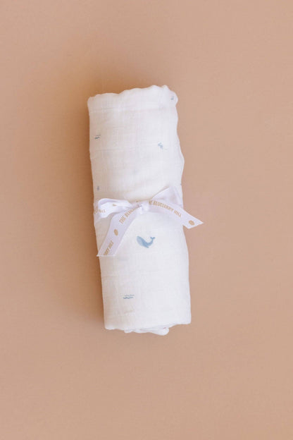 The Blueberry Hill - Muslin Swaddle Nautical Ocean Baby Organic Whale Crab Gift
