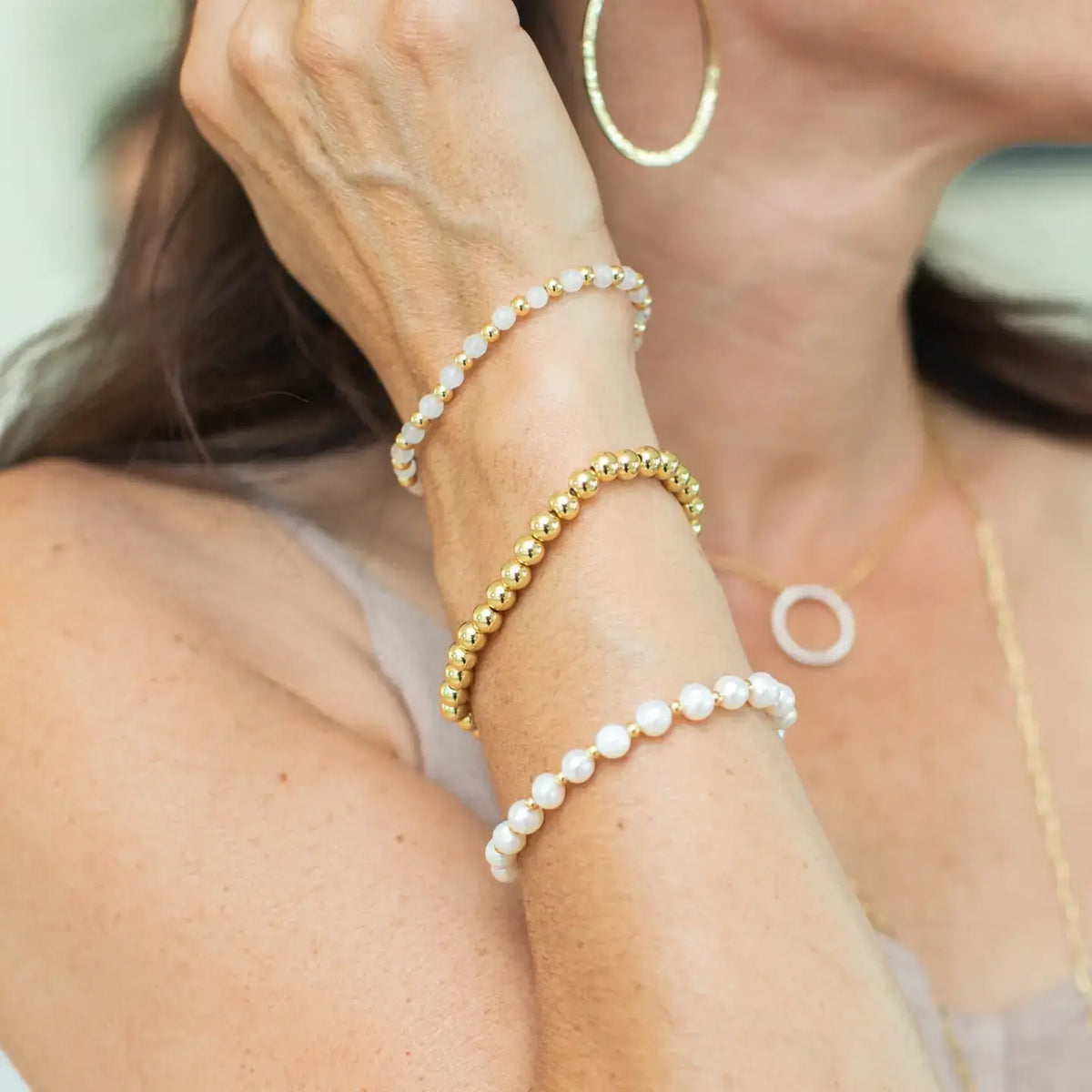Splendid Iris - Classic Beaded Stretch Bracelets: Gold / 4mm