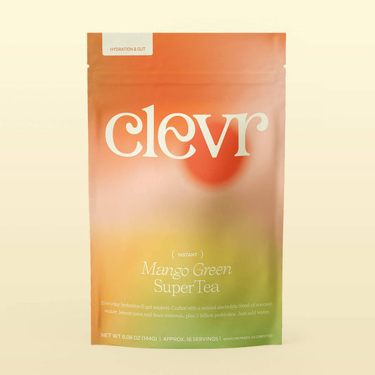 Clevr Blends - Mango Green SuperTea (18 Servings) | Instant Green Tea with Real Mango, Probiotics and Electrolytes