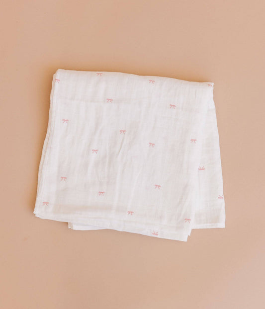 The Blueberry Hill - Muslin Swaddle Pink Bow Baby Shower Girl Organic Cotton Gift