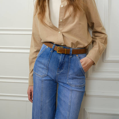 BAYEAS - HIGH RISE RELAXED STRAIGHT JEANS WITH RAW HEM