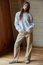 By Together - Knit Sweater Ribbed Flower Embroidery Pullover Top
