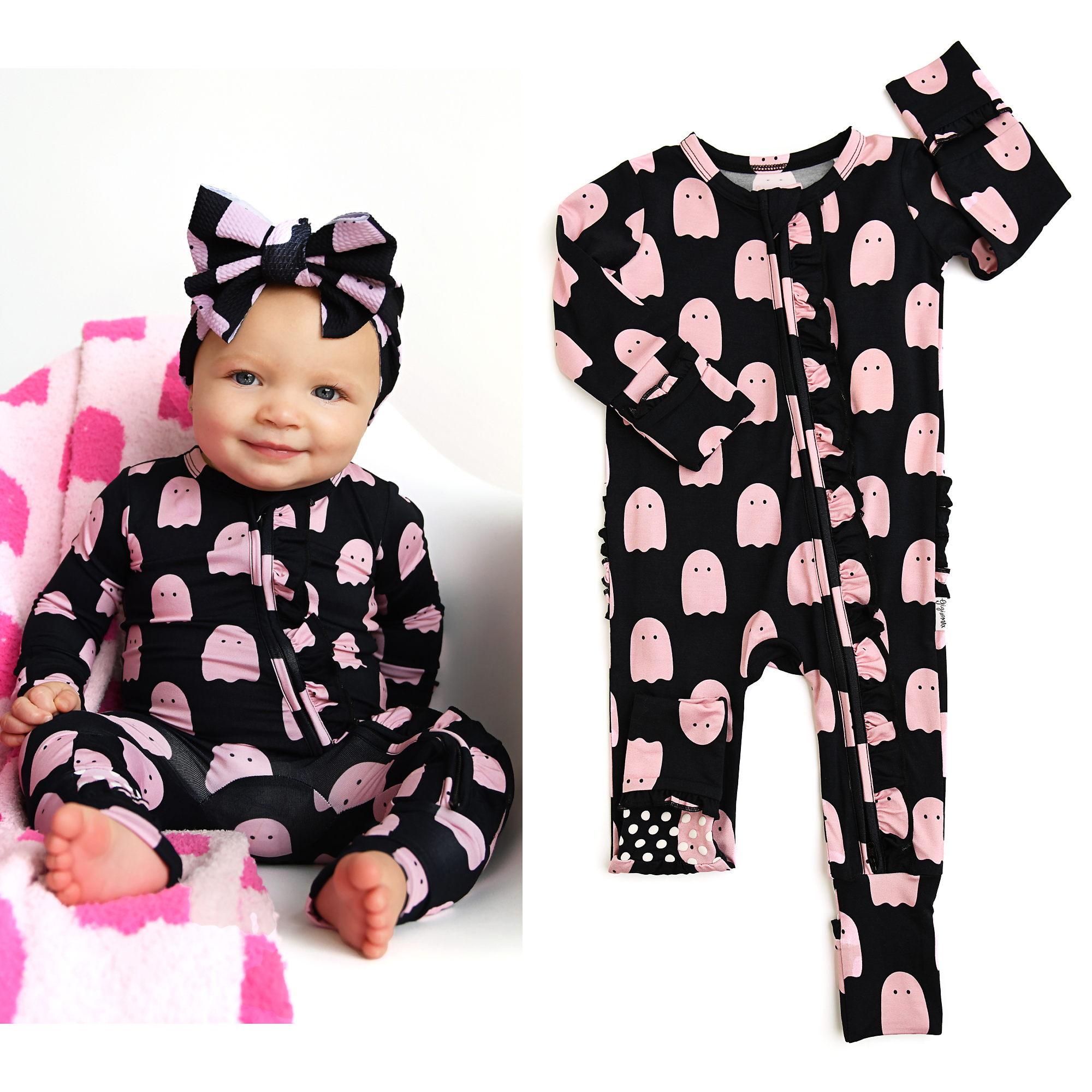 Gigi and Max - Shade Black RUFFLE ZIP Bamboo Sleepies Little Halloween