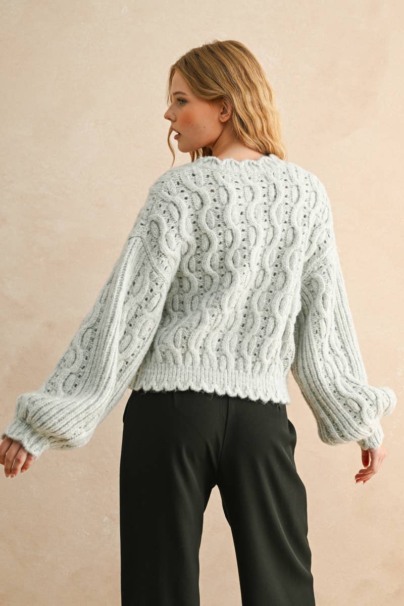 MIOU MUSE - SCALLOP EDGE CABLE KNIT CARDIGAN