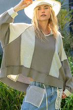 Pol Clothing - Contrast Fabric Top - Olive / Grey