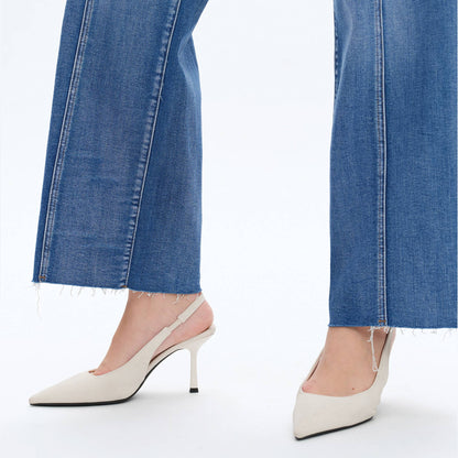 BAYEAS - HIGH RISE RELAXED STRAIGHT JEANS WITH RAW HEM