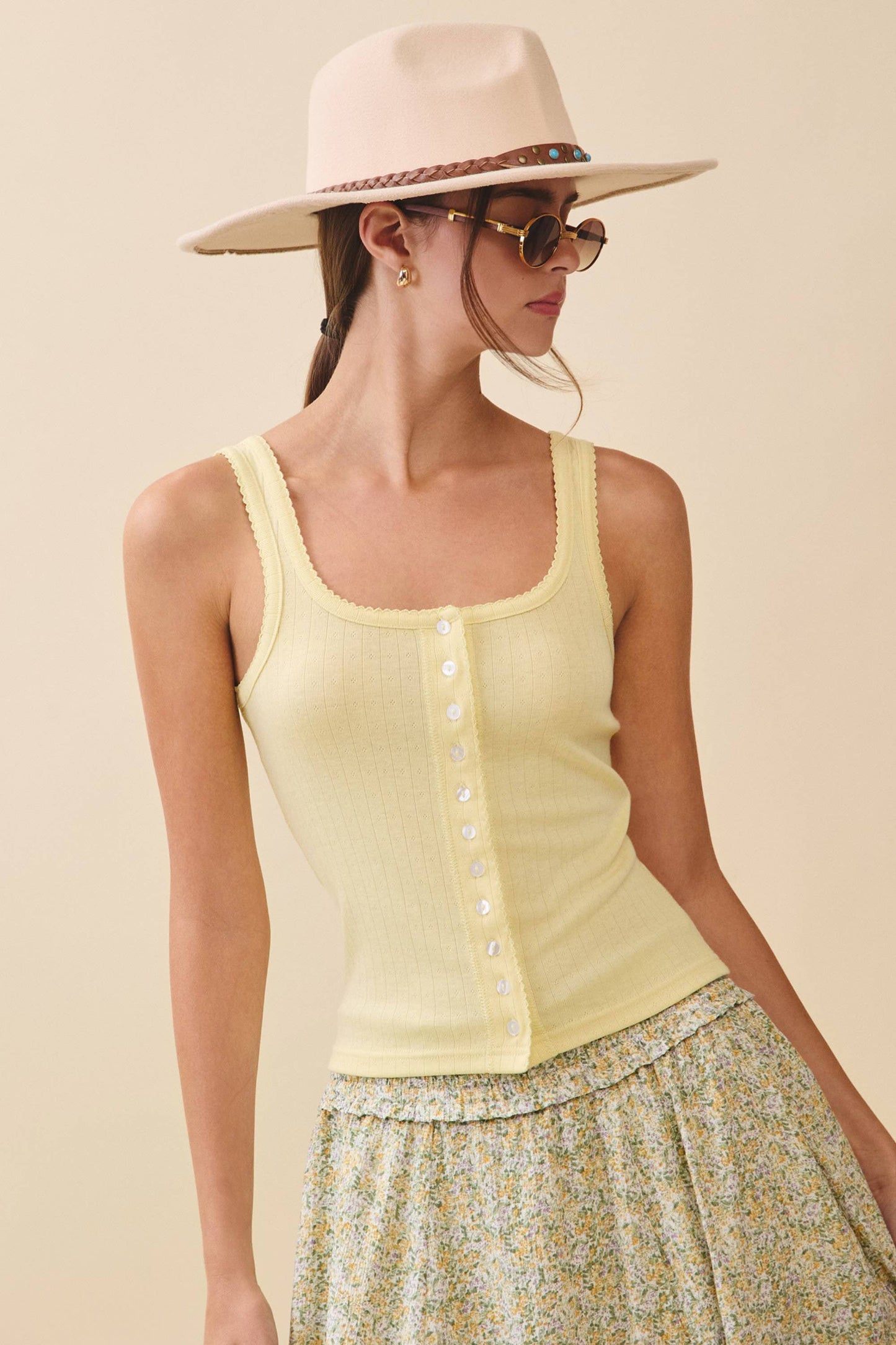 Sarah Pointelle Button Front Cami Tank - Multiple Color Options