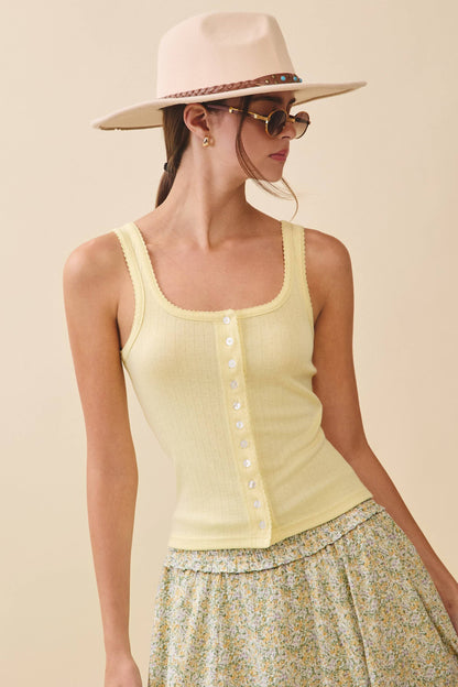 Sarah Pointelle Button Front Cami Tank - Multiple Color Options