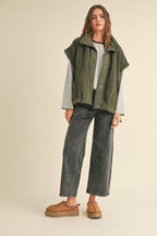 MIOU MUSE - TEDDY FABRIC UTILITY VEST JACKET
