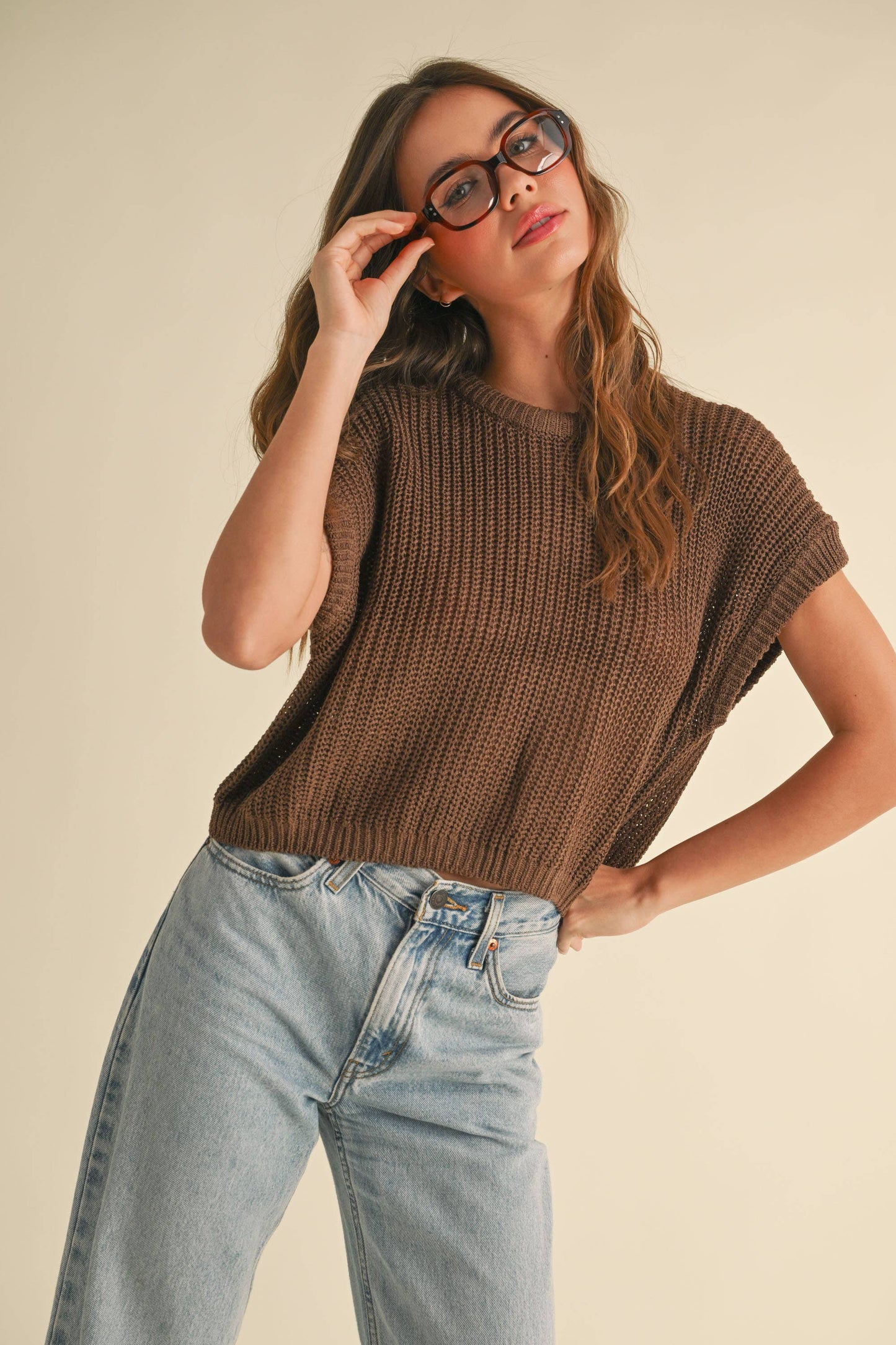 MIOU MUSE - DOLMAN SLEEVE KNITTED TOP - DENIM BLUE