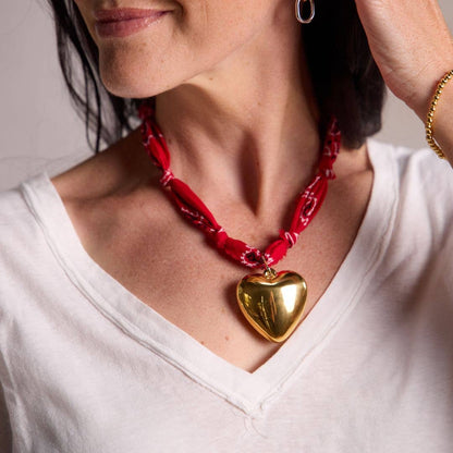 Nickel and Suede - Red Bandana Necklace - Gold Sunburst