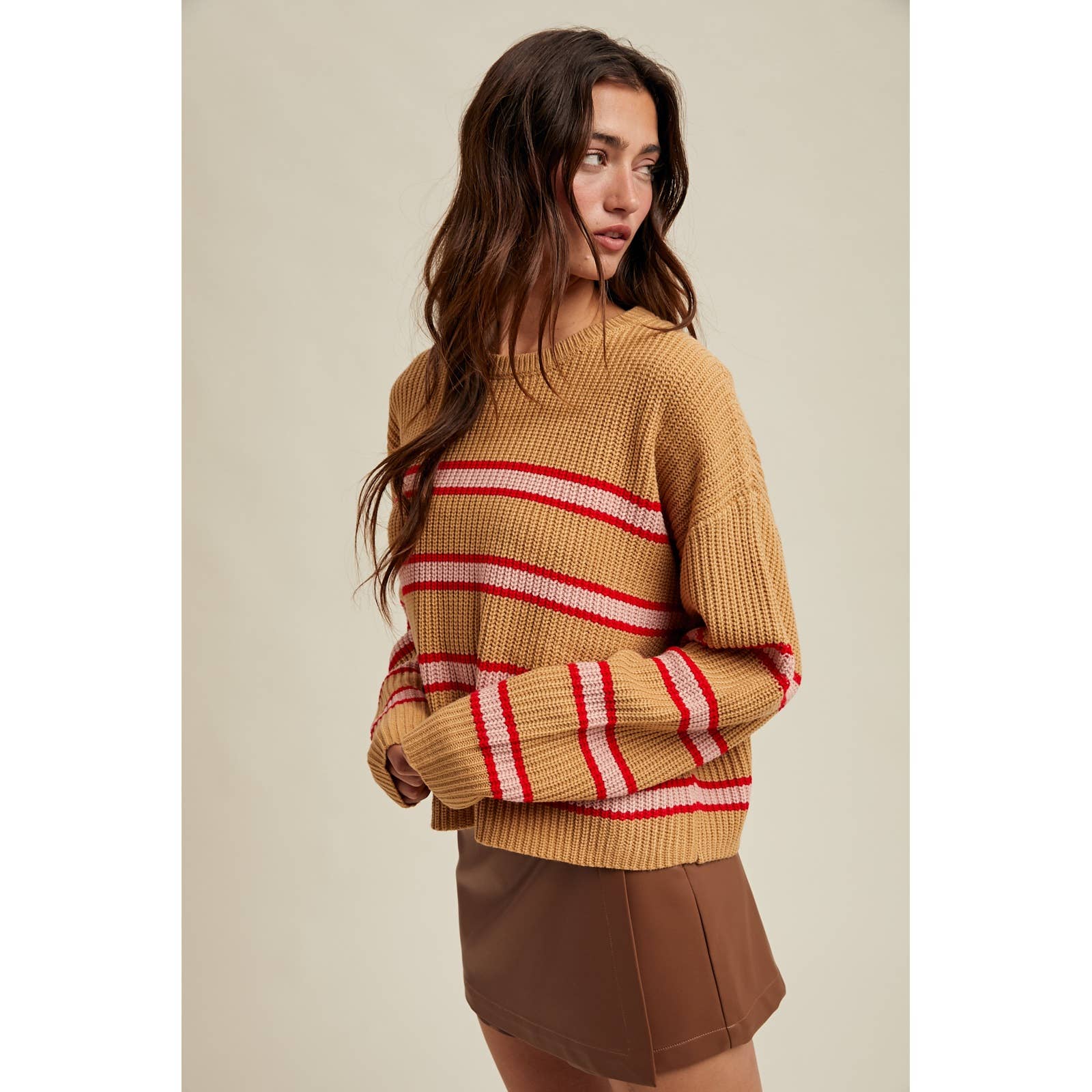 Wishlist Apparel - STRIPED RELAXED CROP KNIT SWEATER
