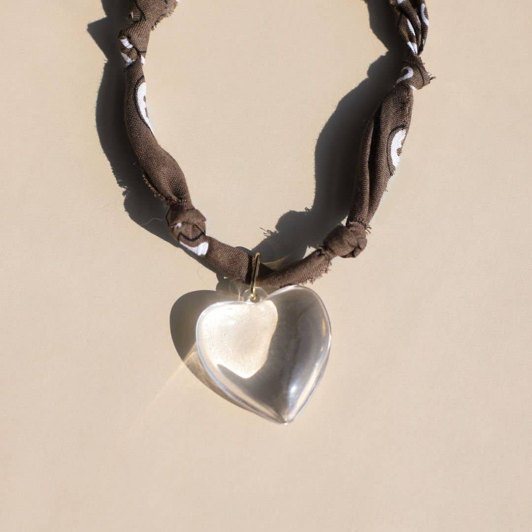 Nickel and Suede - Brown Bandana Necklace - Gold Sunburst