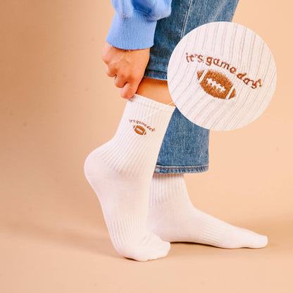 The Darling Effect - Embroidered Crew Socks-It's Game Day