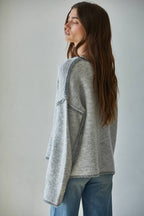 By Together - Knit Sweater Crew Neck Pullover Top With Rolled Edge